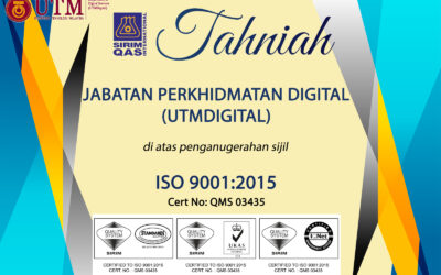 Tahniah UTMDigital atas penganugerahan sijil ISO 9001:2015!