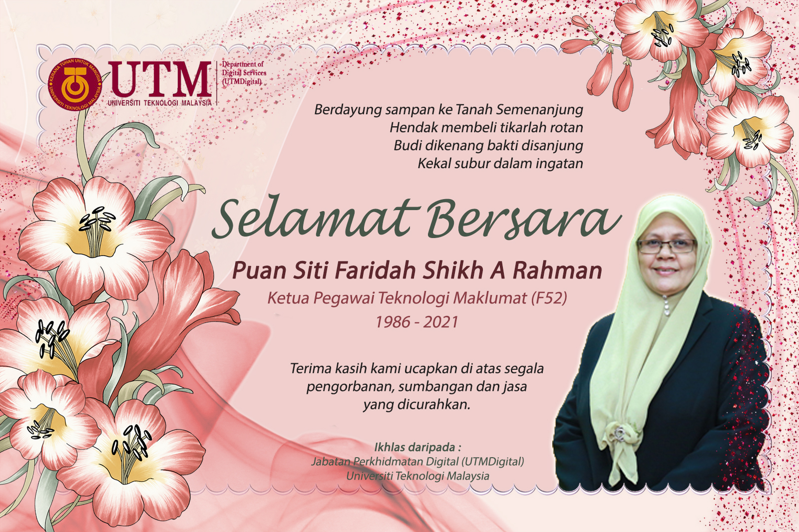 Selamat Bersara Puan Siti Faridah Shikh A Rahman